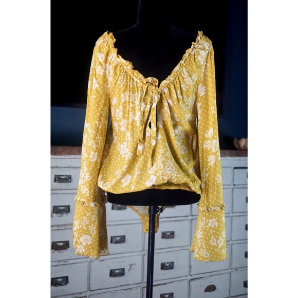 Free People One On One Yellow Floral Bodysuit L - Picture 6 of 11